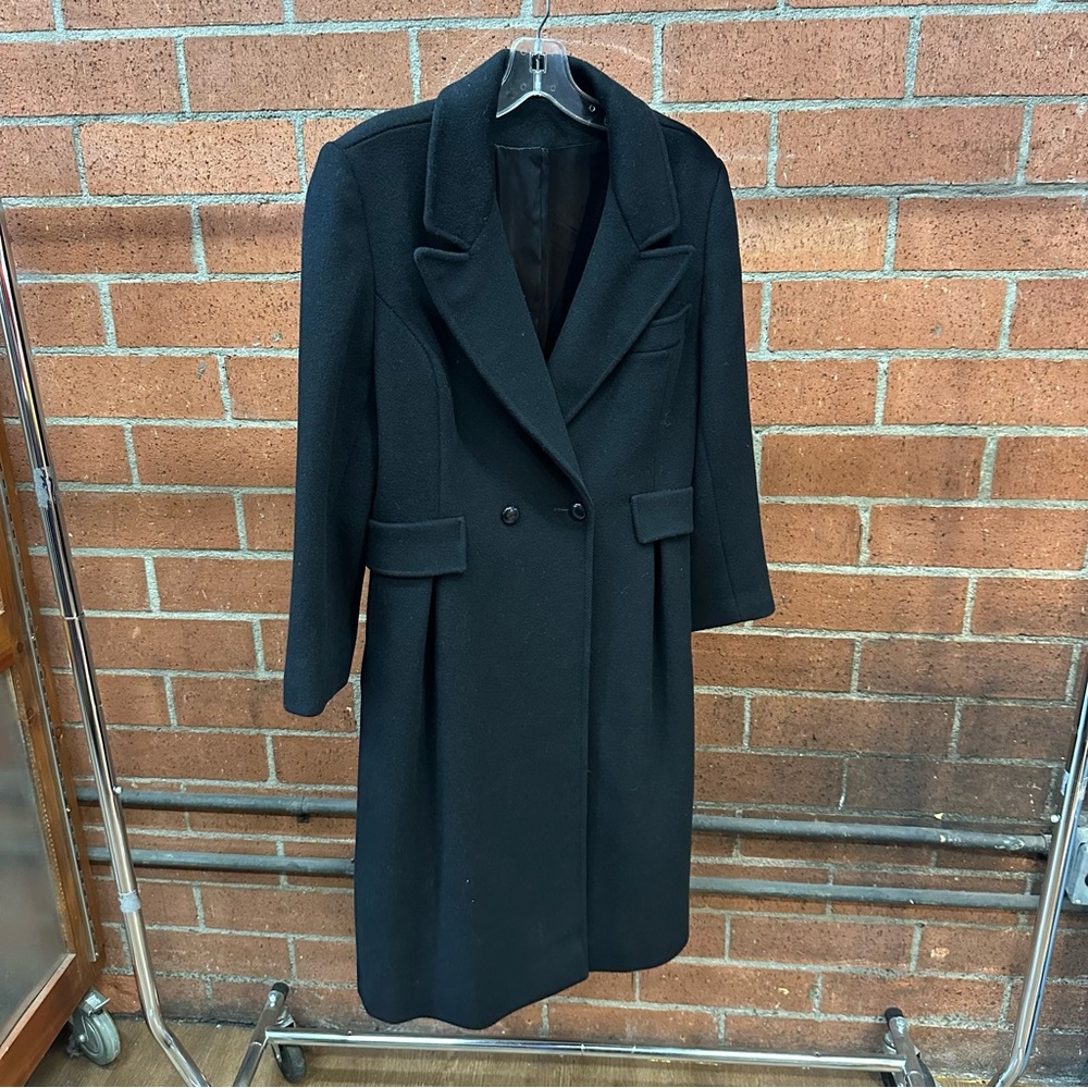 1980s Black Wool Trench